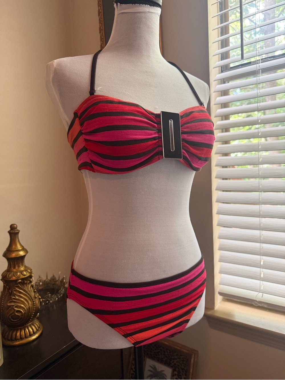 La Blanca Striped Bandeau Bikini in Pink, Orange Red & Black